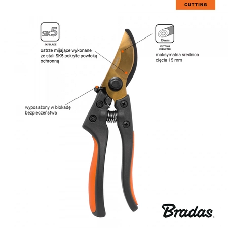 BRADAS Sekator V-SERIES ostrze mijające - stal SK5 gold KT-V1022