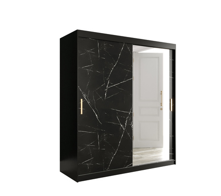 Szafa przesuwna MARMUR T2 180x62x200 cm  czarny / marmur czarny